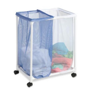 Mesh 2-Bag Rolling Laundry Sorter - Blue and White