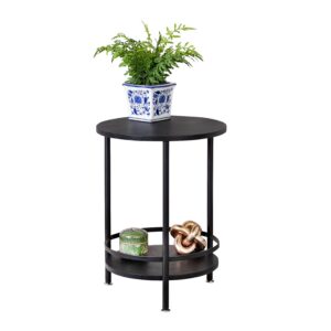 2-Tier Round Accent Side Table - Black
