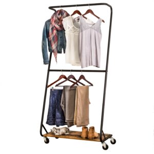Mobile Wood Z-Frame Double-Bar Garment Rack - Matte Black and Rustic