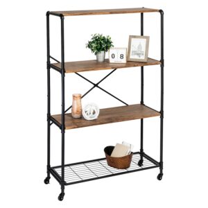 4-Tier Industrial Rolling Bookshelf - Black and Brown